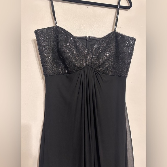 Tadashi Shoji Silk Chiffon Sequin Strapless Maxi Dress Gown size 14 Black - Picture 2 of 6